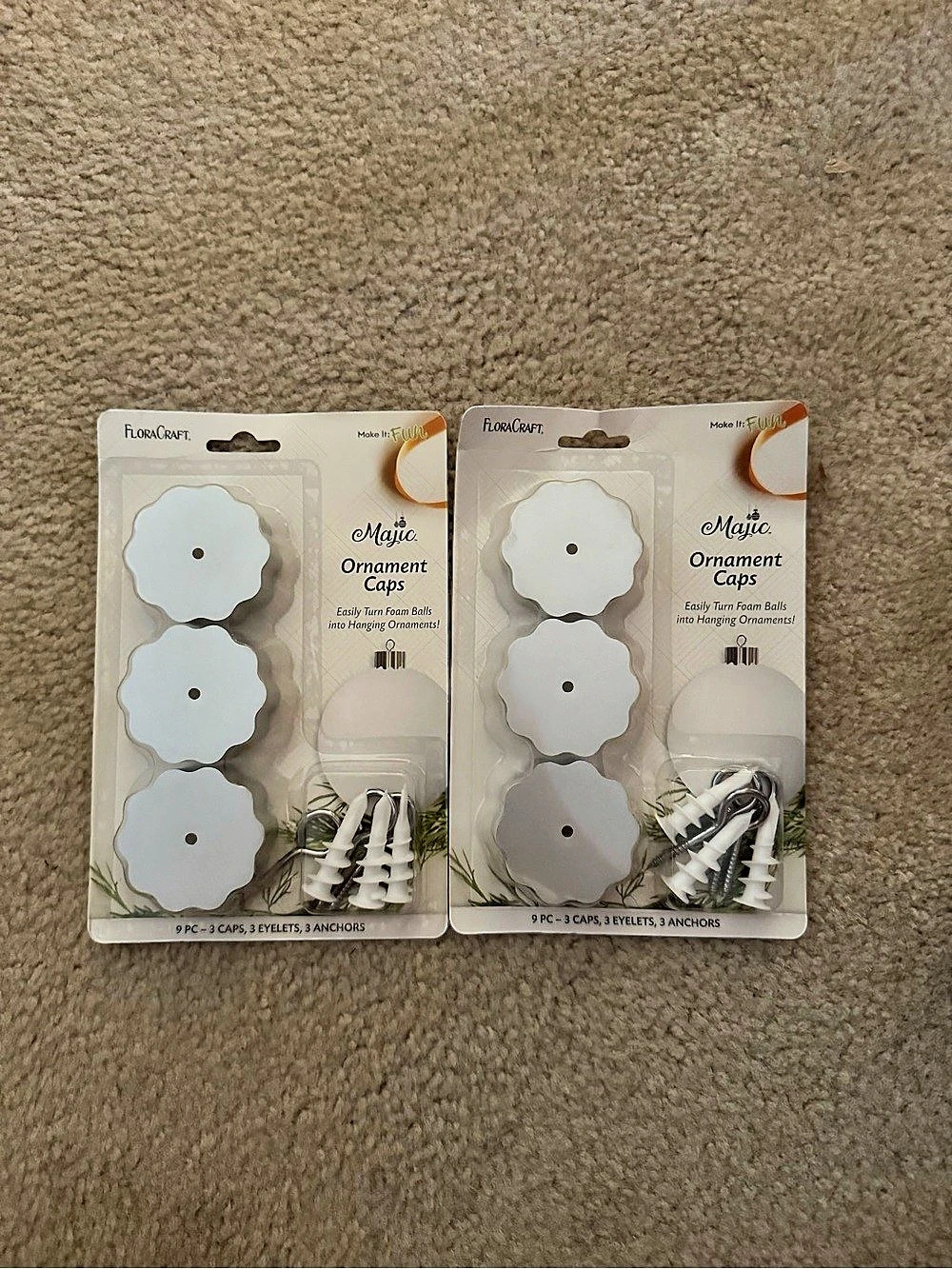 FloraCraft Magic Ornament Caps White & Silver 2 sets of 3